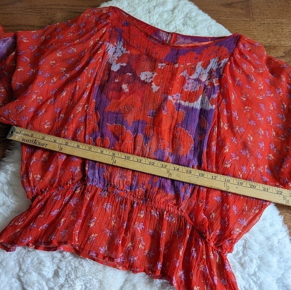 Free People sheer boho printed blouse top medium - Picture 11 of 12